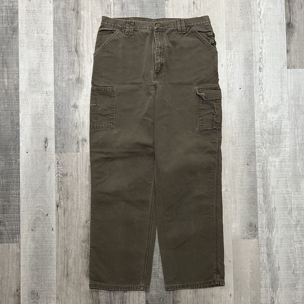 VTG Carhartt B112 TMB Brown Cotton Canvas Carpenter Work Cargo Pants Fit Mens 36